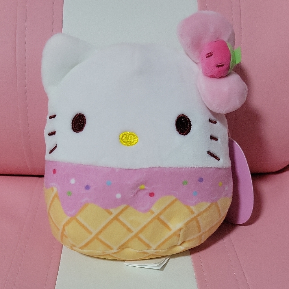 Squishmallow Hello Kitty Ice Cream Cone 5" Plush - Pink, White, and Yellow